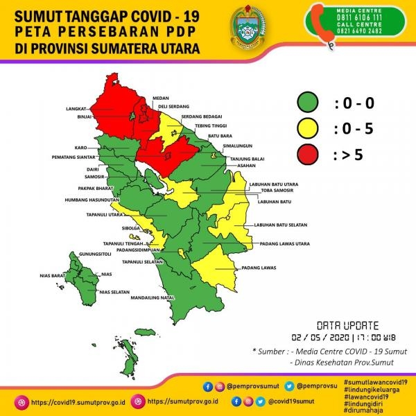 Peta Persebaran PDP di Provinsi Sumatera Utara 2 Mei 2020 